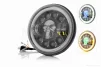 Фара мото діодна, кругла, D175, 12 діодів, 2 габарити (білий/жовтий), череп з підсвічуванням, QT-005931 - 1
