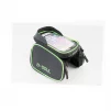 Сумка-штаны на раму с держателем телефона 170х90мм, боковые отделения, крепл. на липучке, влагозащитная, чёрно-зелёная TTB210, - 1