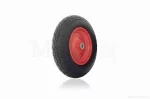 Колесо для тачки у зборі 3.50-8 (поліуретанове, чорне, червоний диск, втулка Ø20), QT-036868