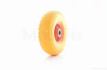 Колесо для тачки у зборі 3.00-4 (поліуретанове, жовте, помаранчевий диск, підшипник 6204 Ø20), QT-034673