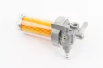Кран топливный + фильтр в пластмассовом, прозрачном корпусе (вход/выход в сторону), FIX-207843