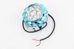 Фара дополнительная светодиодная влагозащитная - 9 LED с креплением, 70мм с стробоскопом и разноцветной подсветкой, голубой