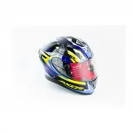 Шлем интеграл с пинлоком (стандарт DOT/ECE), выдвижные очки APEX STREAK S (55-56см), чёрно-сине-салатовый, ШОЛОМИ, YQ-360619