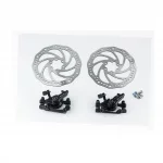 Гальмо Disk-brake переднє (F160/R140мм)+заднє (F180/R160мм), диски 160мм, кріпл. 6 болтів, чорні DX-2019/2, ВЕЛОЗАПЧАСТИНИ,