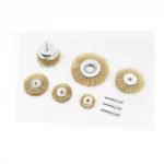 Набор щёток 6шт-торц./диск. со стержнем 1/4" D-75//40/50/63/75/100мм из латунированной рифлёной проволоки (19-9600), Витратні