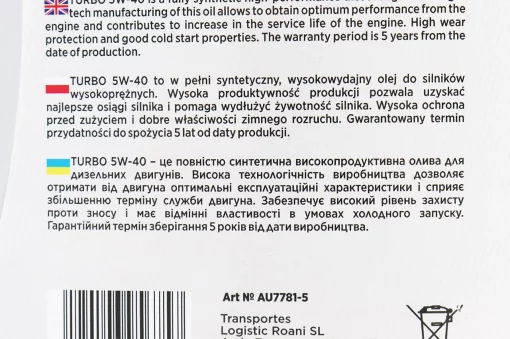 Масло 4T 5W-40 синтетическое дизельное "DIESEL TURBO", 5L, МОТОХІМІЯ, YQ-304638