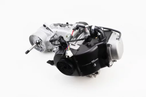 Двигатель скутерный в сборе 4Т-80куб (короткий вариатор, длинный вал)+карбюратор, коммутатор, катушка зажигания, фильтр воздушный,