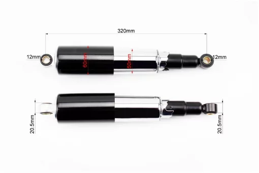 Амортизатор задний 320мм, D-60мм (втулка 12мм/втулка 12мм) закрытый регулир., чёрный к-кт 2шт, ЯВА, YQ-343194