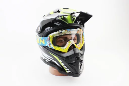 Окуляри кросові/ендуро/АТV, біло-жовто-синій (прозоре скло), без упаковки MJ-16, ШОЛОМИ, YQ-330656