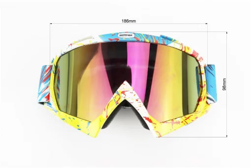 Окуляри кросові/ендуро/АТV, біло-жовто-синій (дзеркальне скло), MJ-16, ШОЛОМИ, YQ-330658