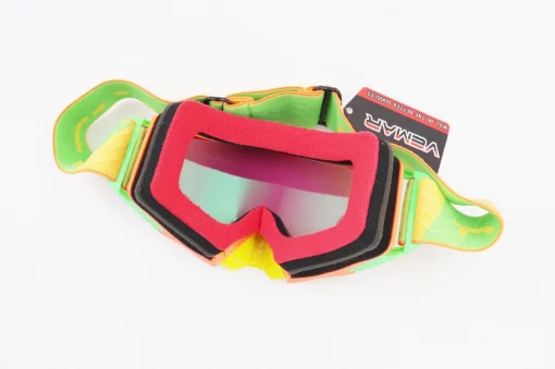 Окуляри кросові/ендуро/АТV зі змінним склом, покриття Anti-Fog+захисні плівки 3шт+набір для догляду, оранжево-салатово-жовті
