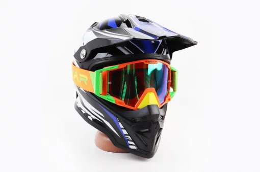 Окуляри кросові/ендуро/АТV зі змінним склом, покриття Anti-Fog+захисні плівки 3шт+набір для догляду, оранжево-салатово-жовті