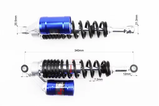 Амортизатор задний JH/CB/CG-340мм*d60мм (втулка 10;12мм/втулка 10;12мм) газовый регулир., чёрно-синий к-кт 2шт, ЗЧ-МОТО, YQ-351099