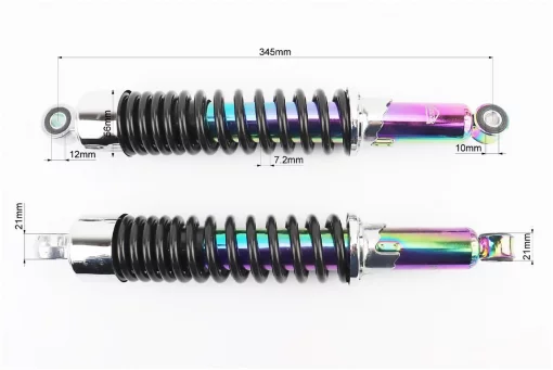 Амортизатор задній JH/CB/CG-345мм*d-56мм (втулка 12мм/втулка 10мм) регул., чорний (корпус хамелеон) к-кт 2шт, ЗЧ-МОТО, YQ-351424