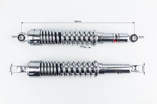 Амортизатор задний JH/CB/CG-360мм*d55мм (втулка 12мм / втулка 10мм) со стаканом регулир., хром к-кт 2шт, ЗЧ-МОТО, YQ-351488