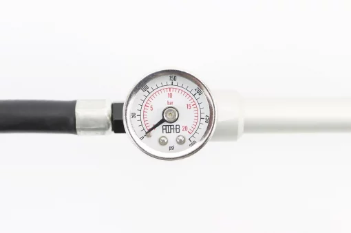 Насос алюмінієвий високого тиску 300 psi/20 bar з манометром, для повітряних амортизаторів та виделок, D-PUMP, ВЕЛОІНСТРУМЕНТ,