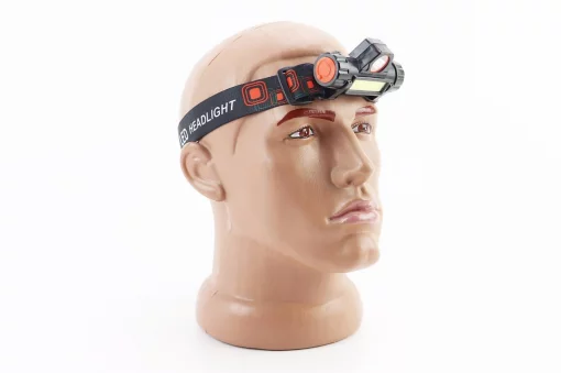 Фонарь налобный 1 LED+COB 200 lumen, АКБ Li-ion 3.7V 18650 зарядка от USB, чёрный, ВЕЛОАКСЕСУАРИ, YQ-409922