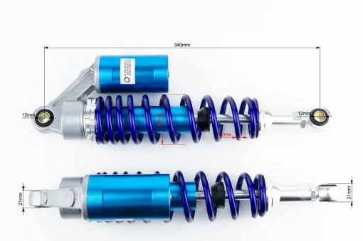 Амортизатор задній JH/CB/CG-340мм, D-62мм (втулка 12мм / втулка 12мм) газовий регул., синій к-кт 2шт, ЗЧ-МОТО, YQ-357431