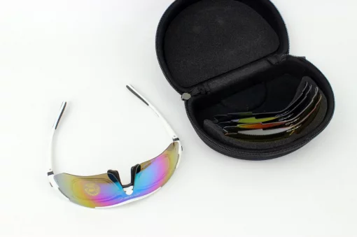 Окуляри з набором для догляду, змінні лінзи 5шт, в твердому чохлі, білі, ВЕЛОЕКІПІРУВАННЯ, YQ-408012