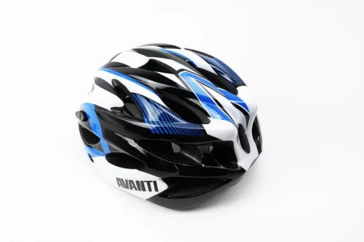 Шлем велосипедный M (54-57 см) съёмный козырёк, 18 вент. отверстий, чёрно-бело-cиний AV-01, ВЕЛОЕКІПІРУВАННЯ, YQ-408105