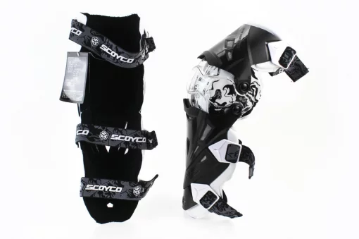 Наколенники защитные (колено+голень) к-кт 2шт, чёрно-белые, мото ЕКІПІРУВАННЯ, YQ-354019