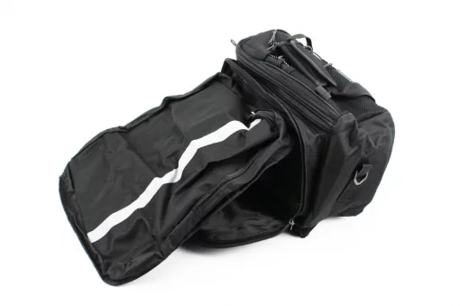 Сумка трансформер на багажник, раскладные боковые карманы, светоотражающие полосы, чёрно-серая, ВЕЛОАКСЕСУАРИ, YQ-409078