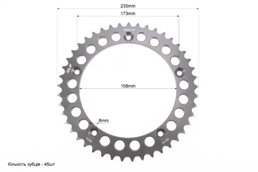Loncin LX500 DS Зірка задня 520-45T-d-158; 5отв.*173мм, ЗЧ-МОТО, YQ-507663