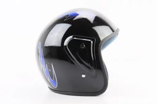 Шолом відкритий HK-215, чорний з синьо-білим малюнком (незначні відмінності малюнків, можливі дефекти фарбування), ШОЛОМИ,