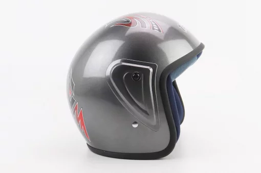 Шлем открытый HK-215, СЕРЫЙ с красным рисунком (незначительные отличия рисунков), ШОЛОМИ, YQ-360381