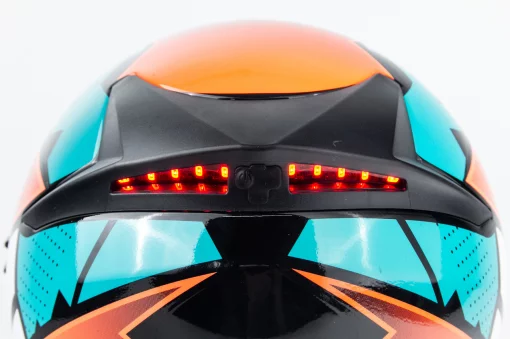 Шолом інтеграл з LED підсвічуванням, висувні окуляри K-3 L, бірюзово-оранжевий, ШОЛОМИ, YQ-360456