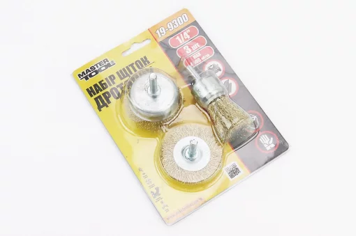 Набор щёток 3шт-торц./диск. со стержнем 1/4" D-25/50//50мм из латунированной рифлёной проволоки (19-9300), Витратні матеріали,