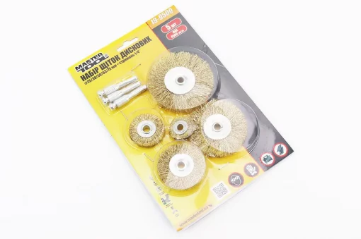 Набор щёток 5шт-диск. со стержнем 1/4" D-25/38/50/63/75мм из латунированной рифлёной проволоки (19-9500), Витратні матеріали,