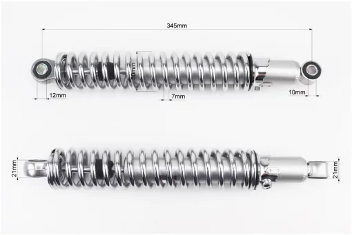 Амортизатор задній 345мм, D-50мм (втулка 12мм / втулка 10мм) регулир., хром к-кт 2шт, Мінск, YQ-340311