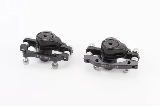 Гальмо Disk-brake переднє (F160/R140мм)+заднє (F180/R160мм), диски 160мм, кріпл. 6 болтів, чорні DX-2018, ВЕЛОЗАПЧАСТИНИ,