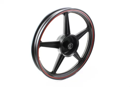 Диск колёсный задний литой 18x1,85 (под резинки) "звезда", чёрный с красной полосой (ось 15мм), Viper-125-150J, YQ-321759