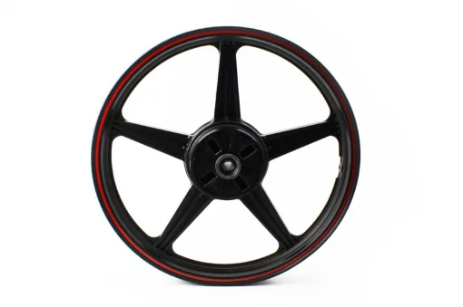 Диск колёсный задний литой 18x1,85 (под резинки) "звезда", чёрный с красной полосой (ось 15мм), Viper-125-150J, YQ-321759