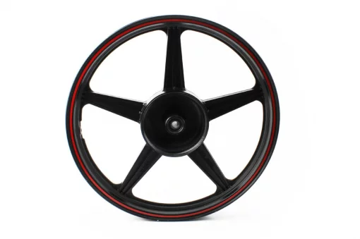 Диск колёсный задний литой 18x1,85 (под резинки) "звезда", чёрный с красной полосой (ось 15мм), Viper-125-150J, YQ-321759