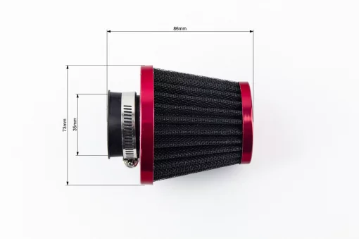 Фильтр воздушный нулевой 35мм, прямой "конус", красный, чёрная сетка (большой), РІЗНЕ, YQ-354873