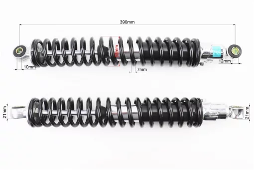 Амортизатор задній JH/CB/CG-390мм*d-55мм (втулка 10мм/втулка 12мм) регул., чорний к-кт 2шт, ЗЧ-МОТО, YQ-324507
