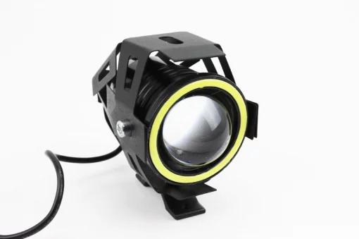 Фара додаткова світлодіодна вологозахисна-LED лінза з обідком "ангельське око" в металевому корпусі, з кріпленням на кермо,