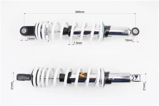 Амортизатор задній JH/CB/CG-340мм*d-65мм (втулка 12мм / втулка 10мм) регул., білий к-кт 2шт, ЗЧ-МОТО, YQ-324774