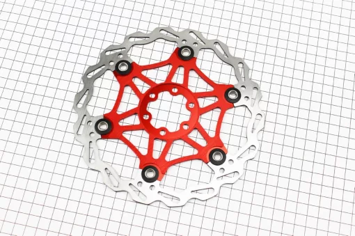 Гальмівний диск 180мм, кріпл. 6 болтів, на алюмінієвому павуку, червоний FD-01, ВЕЛОЗАПЧАСТИНИ, YQ-403382