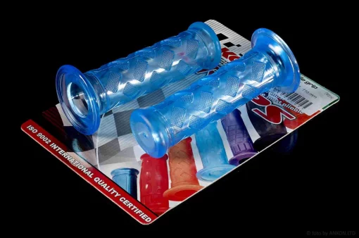 Грипси (ручки керма) універсальні сині, прозорі з малюнком "KOSO" ТАЙВАНЬ (+наклейка), QT-001094