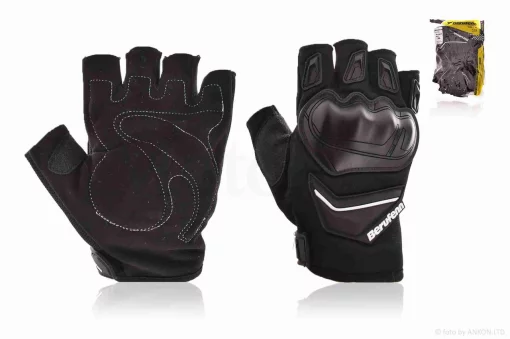 Рукавички мото "BERUFENN" #BF1903D, без пальців, XL, чорні, QT-003360