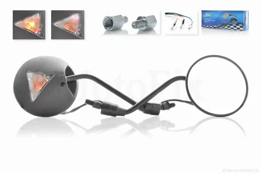 Дзеркала Delta M8/10 R+R круглі, чорні, з поворотами "LIPAI", QT-008555