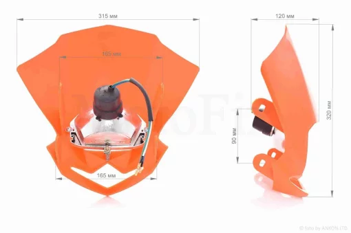 Обтічник з фарою універсальний 35/35W +кріплення помаранчевий, QT-004194