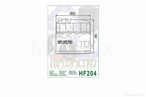 Фильтр масляный мото HF204 D65/H64 черный "HIFLO" ТАЙЛАНД, QT-004305