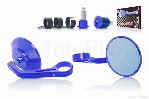 Зеркала в торец руля, круглые, алюминий "CUSTOM" (синие), QT-004485
