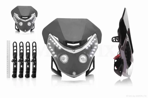 Обтекатель с фарой универсальный +габарит 20 диодов +крепление черный, QT-004608