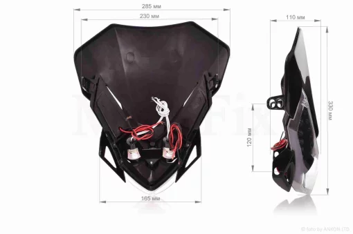 Обтекатель с фарой универсальный +габарит 20 диодов +крепление черный, QT-004608